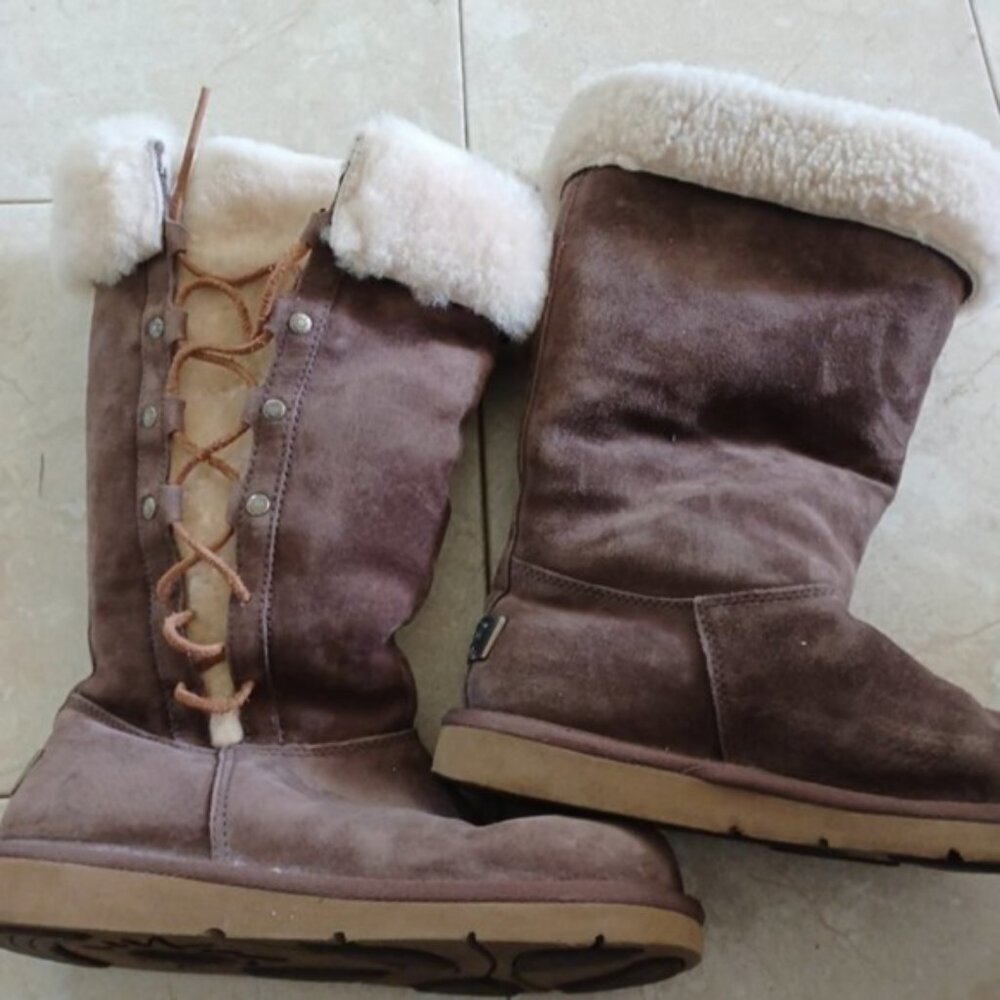 UGG Australia Suede UPSIDE Tall Lace-up Boots Shearling Size US 7